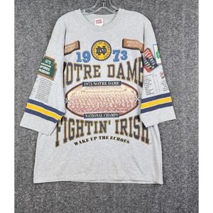 Long Gone‎ Notre Dame T-Shirt Mens L Gray Vintage 1973 National Champs USA Made